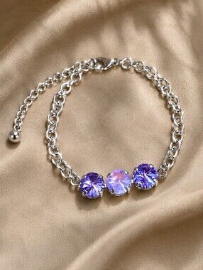 Handmade Lavender Crystal Chain Bracelet | Silver Rivoli Adjustable Bracelet